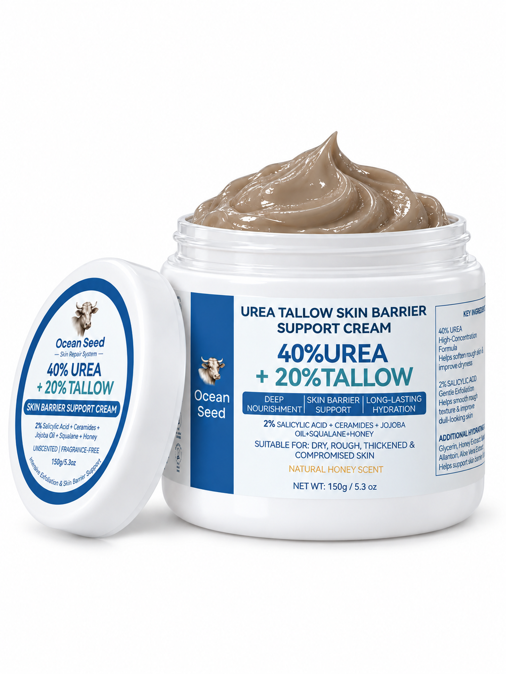 Ocean Seed Urea Tallow Skin Barrier Support Cream 40% Urea 20% Tallow for Dry Rough Thickened Skin 150g