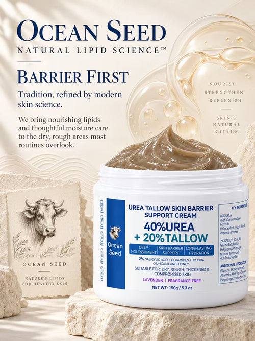 Ocean Seed 40% Urea + 20% Tallow Cream, Skin Barrier Support Moisturizer with Salicylic Acid, Ceramides, Jojoba Oil & Squalane, for Dry Rough Skin, 150g