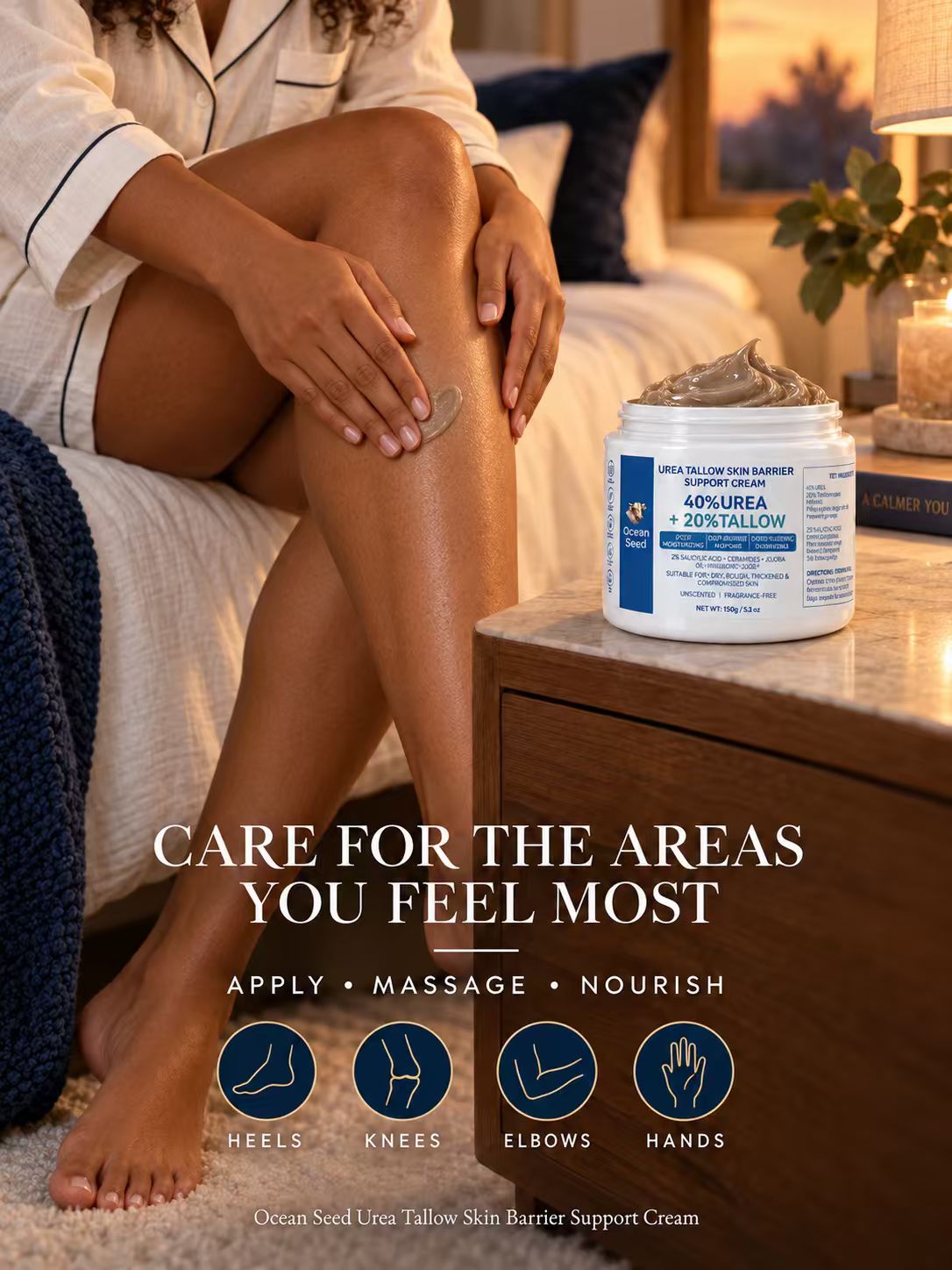 Ocean Seed 40% Urea + 20% Tallow Body Cream | Skin Barrier Repair Moisturizer for Dry Rough Skin