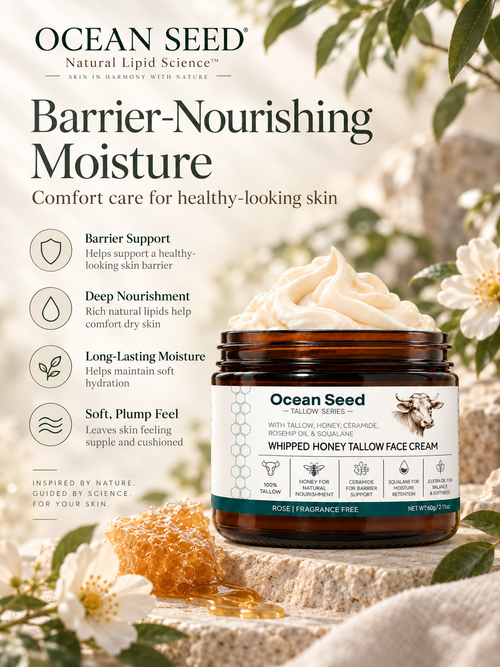 Ocean Seed Rose Infused Tallow Face Cream | Whipped Nourishment with Honey & Ceramide